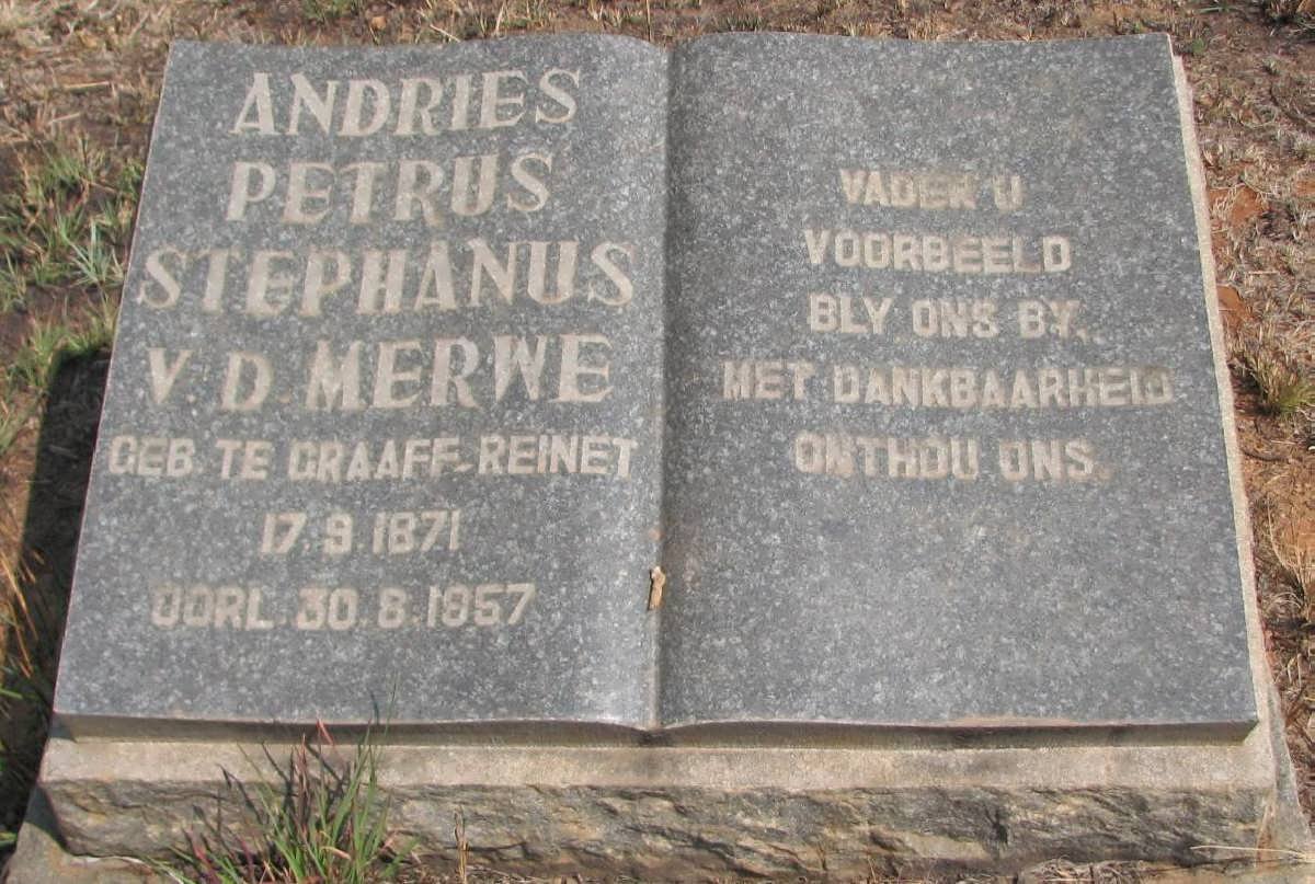 MERWE Andries Petrus Stephanus, v.d. 1871-1957