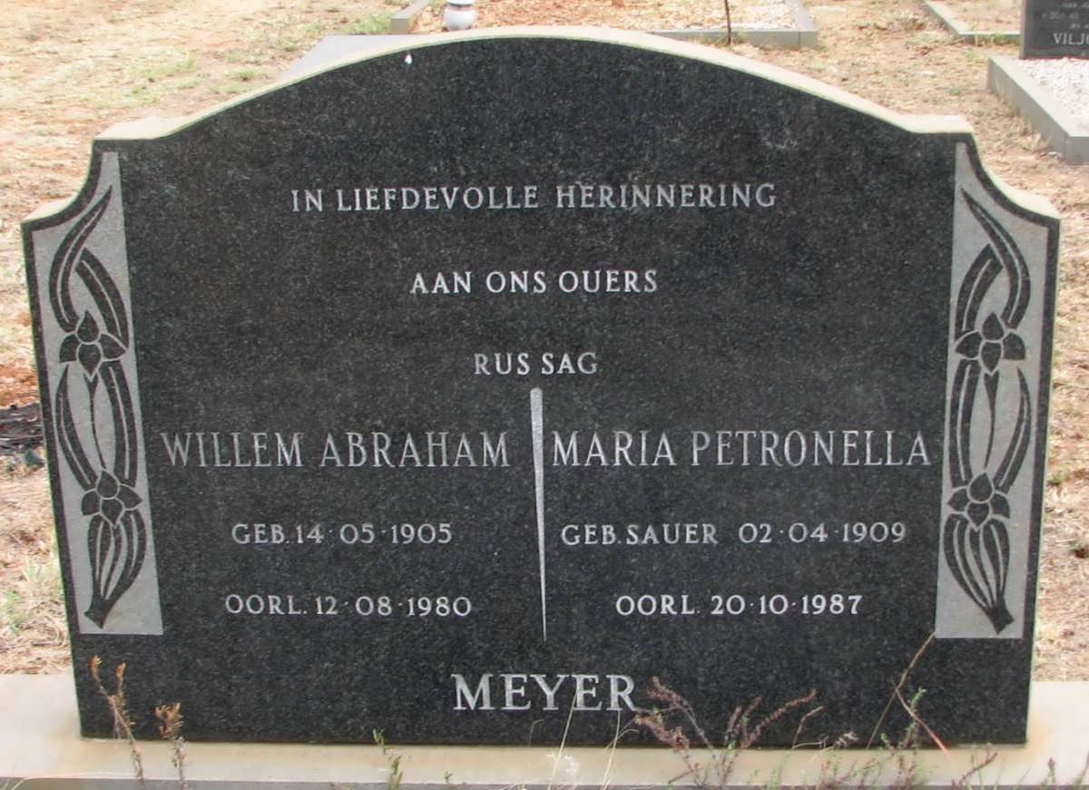 MEYER Willem Abraham 1905-1980 &amp; Maria Petronella SAUER 1909-1987