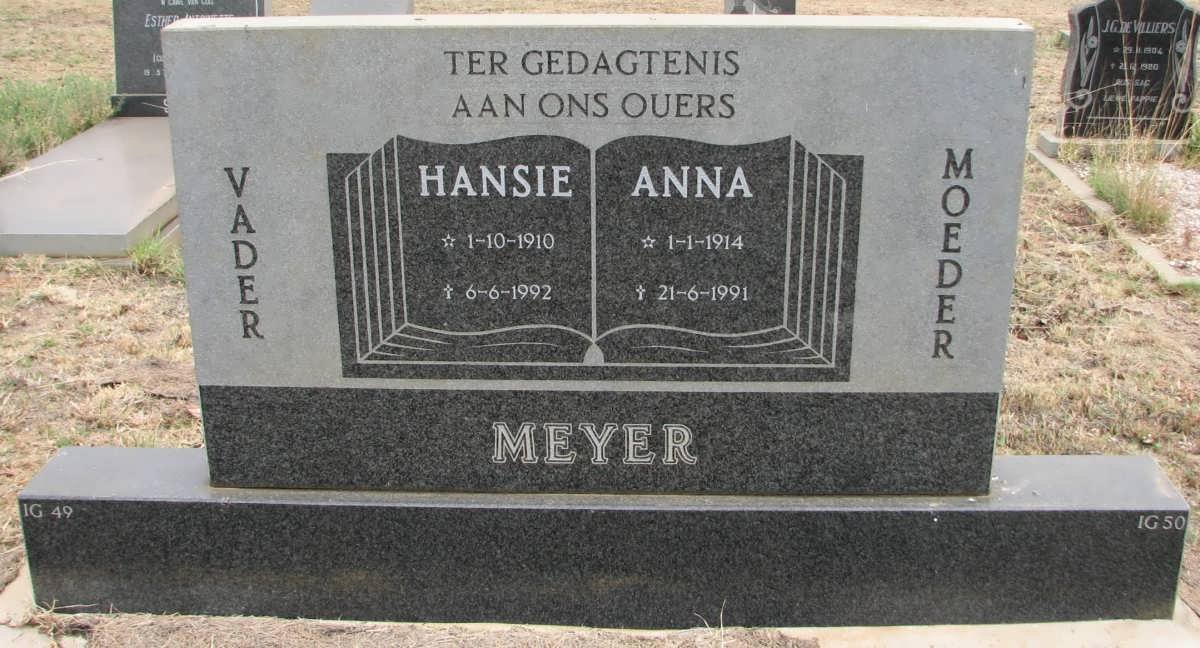 MEYER Hansie 1910-1992 &amp; Anna 1914-1991