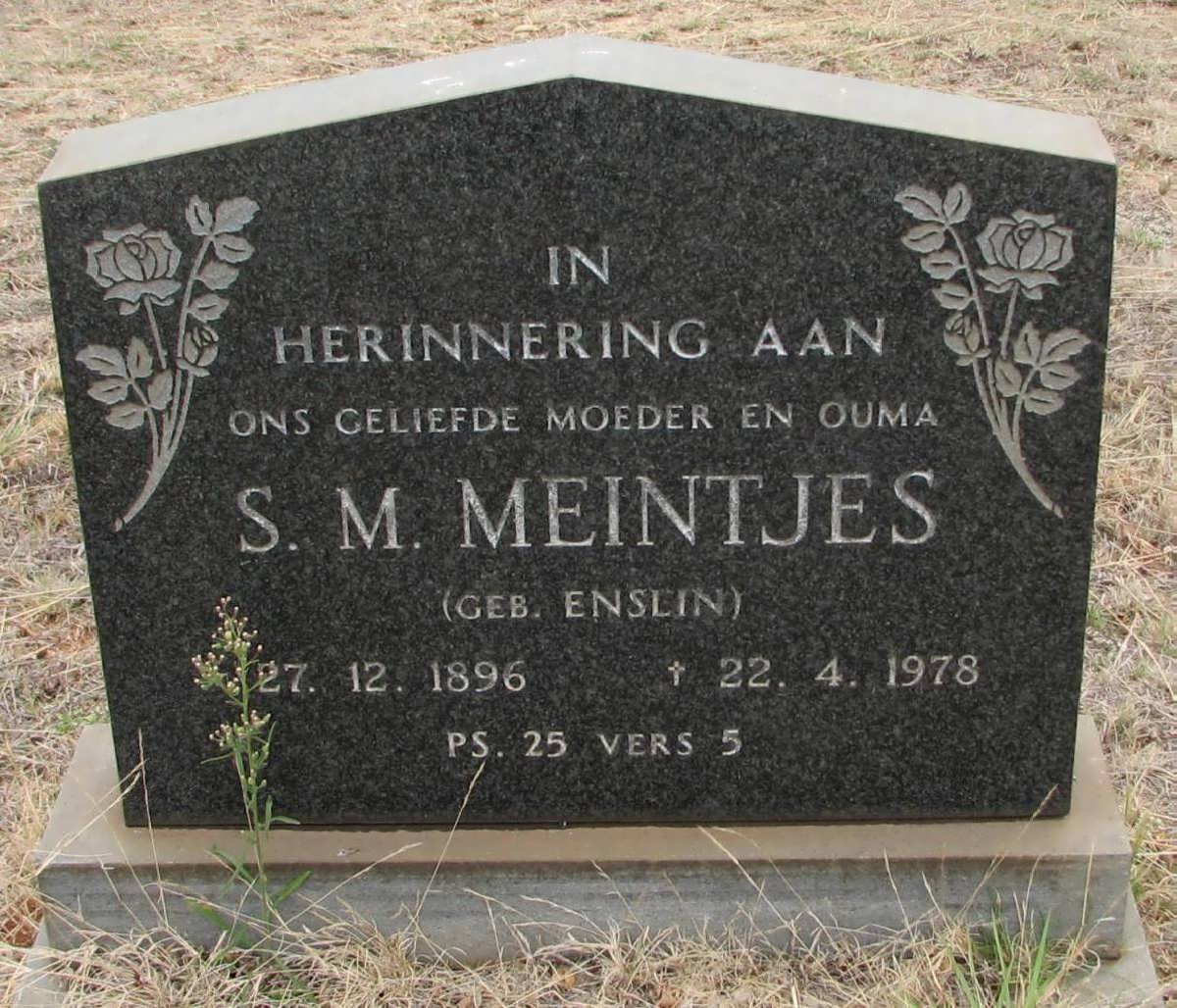MEINTJES S.M. nee ENSLIN 1896-1978