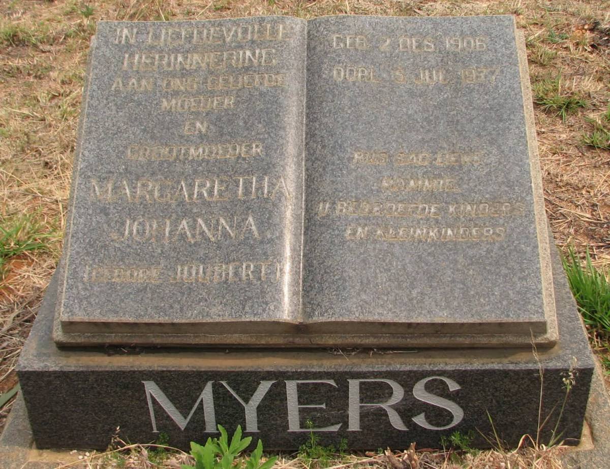 MEYERS Margaretha Johanna nee JOUBERT 1906-19?7