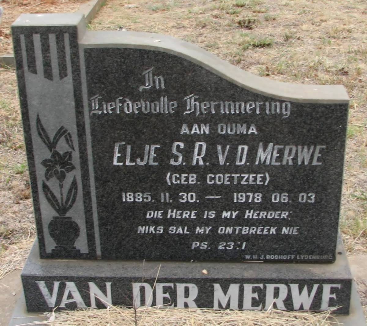 MERWE Elje S.R., van der COETZEE 1885-1978