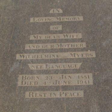 MYERS Wilhelmina nee LANGUAGE 1881-1941