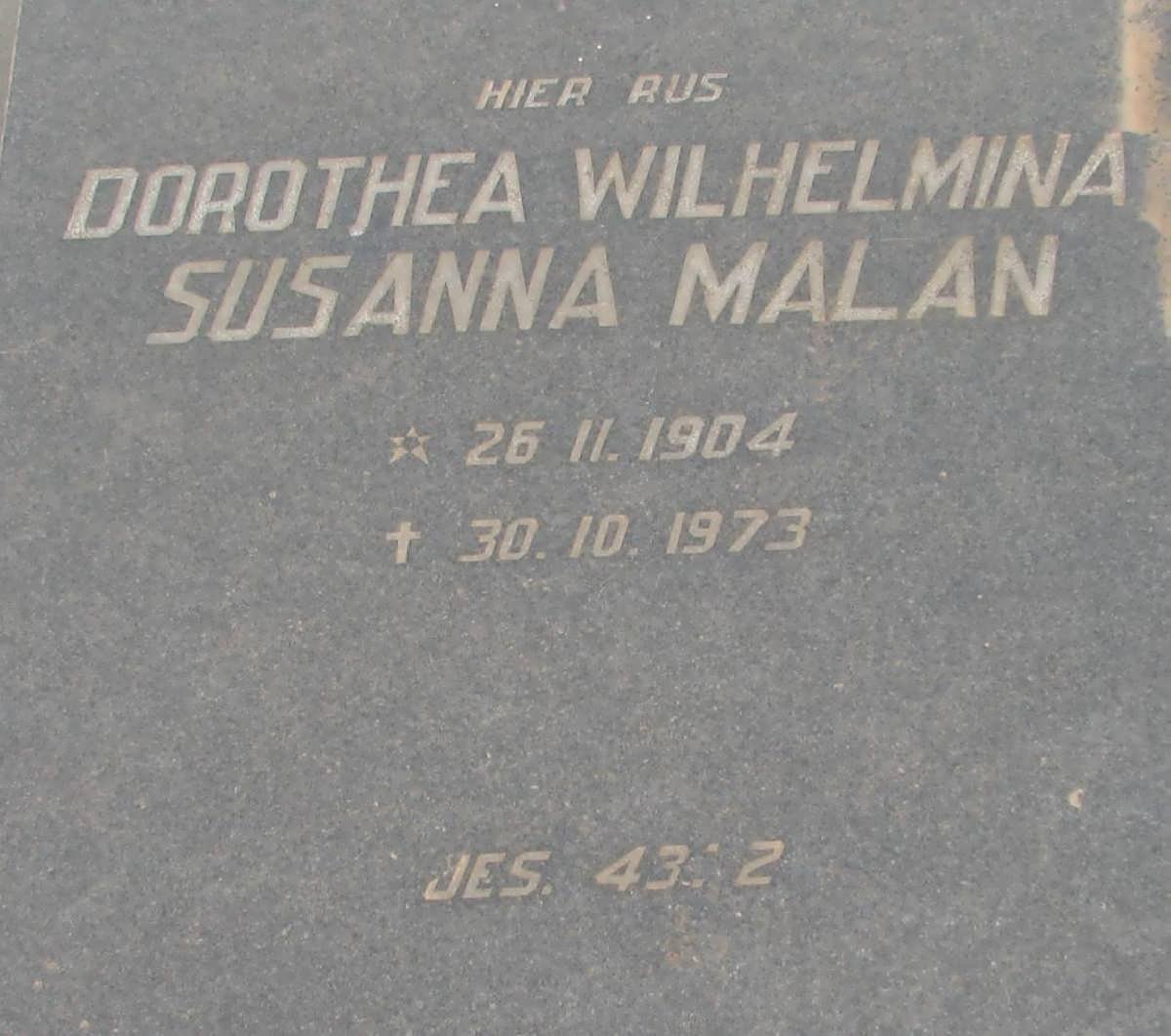 MALAN Dorothea Wilhelmina Susanna 1904-1973