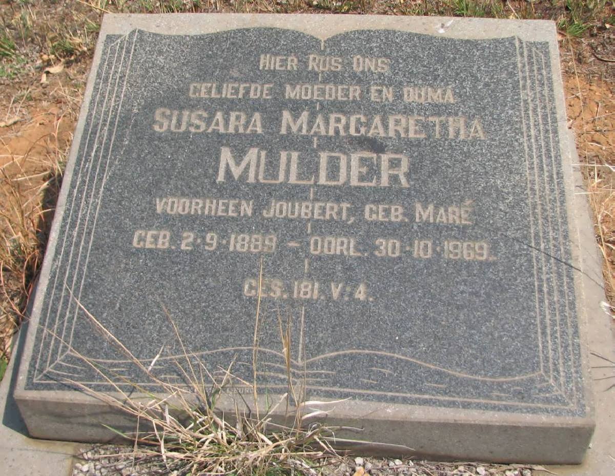 MULDER Susara Margaretha voorheen JOUBERT nee MARE 1889-1969