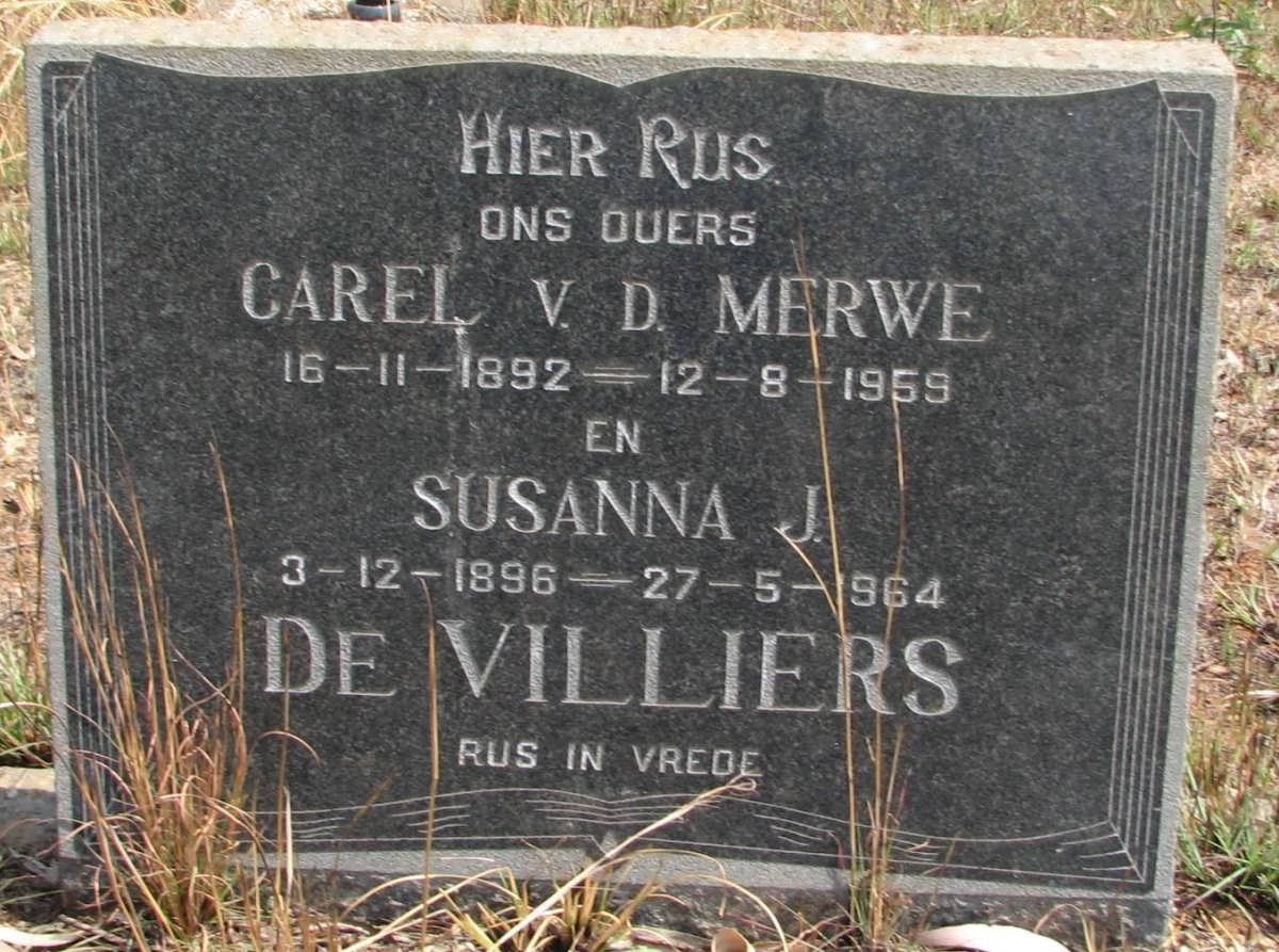 MERWE Carel, v.d. 1892-1959 &amp; Susanna J. DE VILLIERS 1896-1964