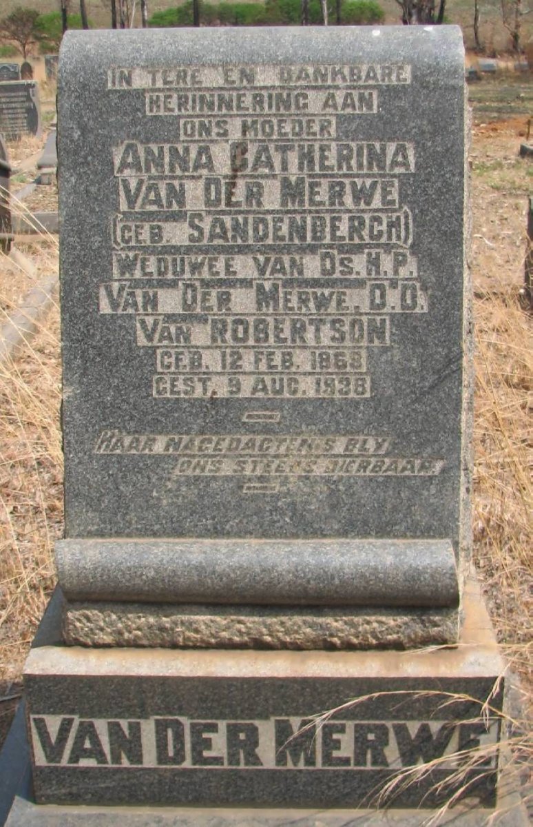 MERWE Anna Catharina, van der nee SANDENBERGH 1868-1938