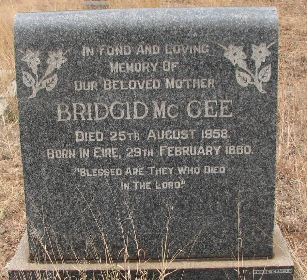 McGEE Bridgid 1860-1958