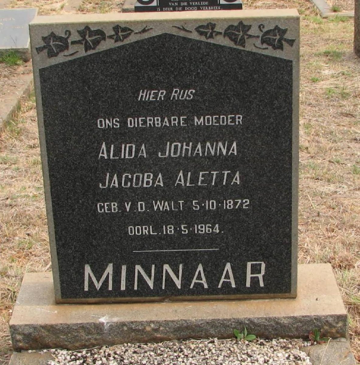 MINNAAR Alida Johanna Jacoba Aletta nee V.D.WALT 1872-1964