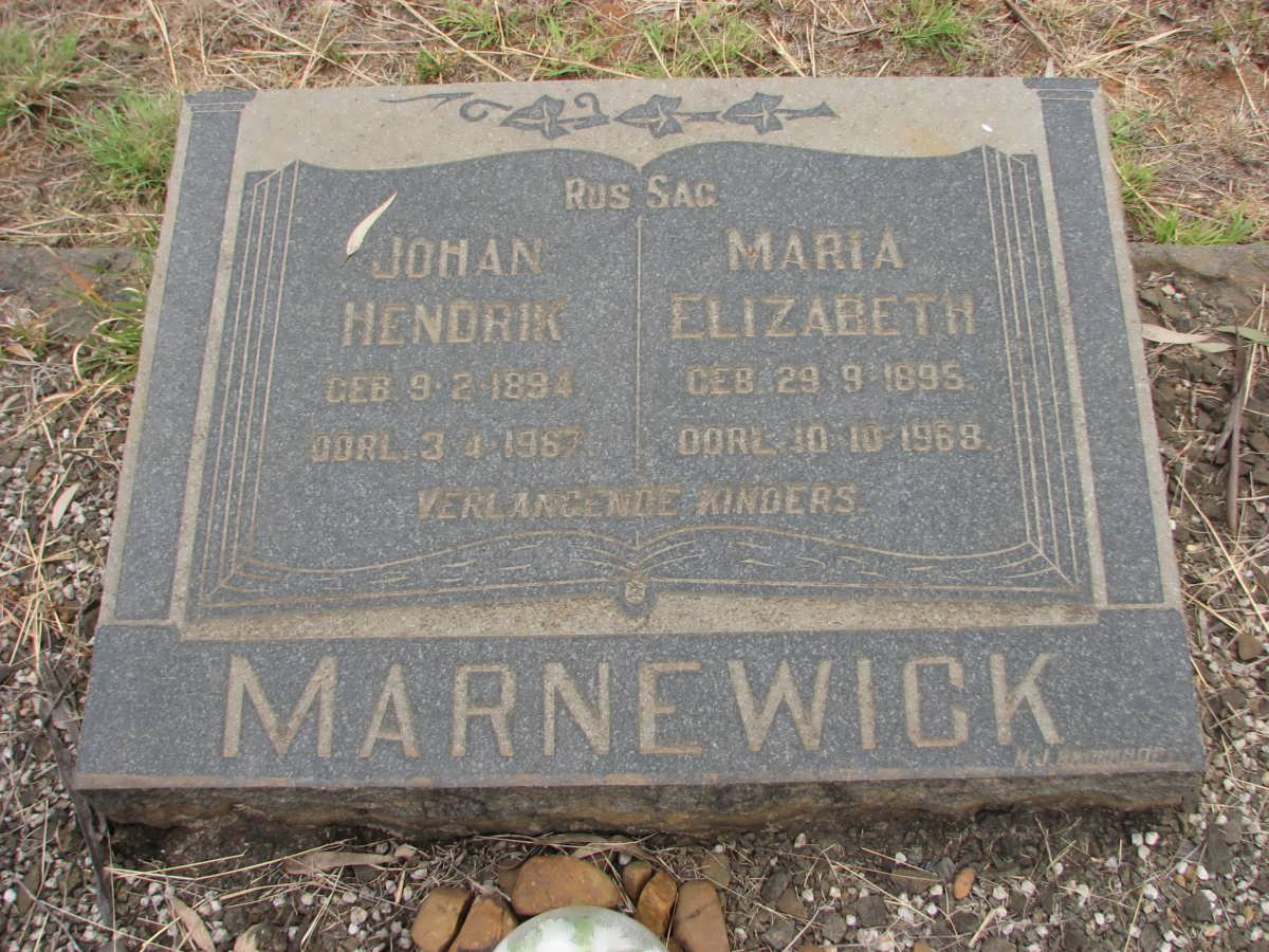 MARNEWICK Johan Hendrik 1894-1967 &amp; Maria Elizabeth 1895-1968