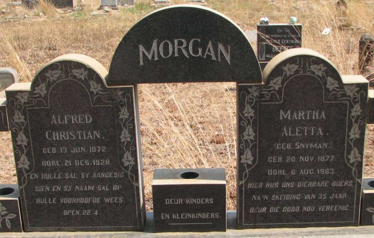 MORGAN Alfred Christian 1872-1928 &amp; Martha Aletta SNYMAN 1877-1963