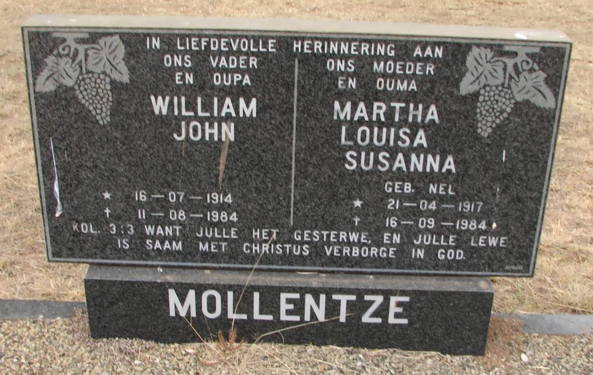MOLLENTZE William John 1914-1984 &amp; Martha Louisa Susanna NEL 1917-1984