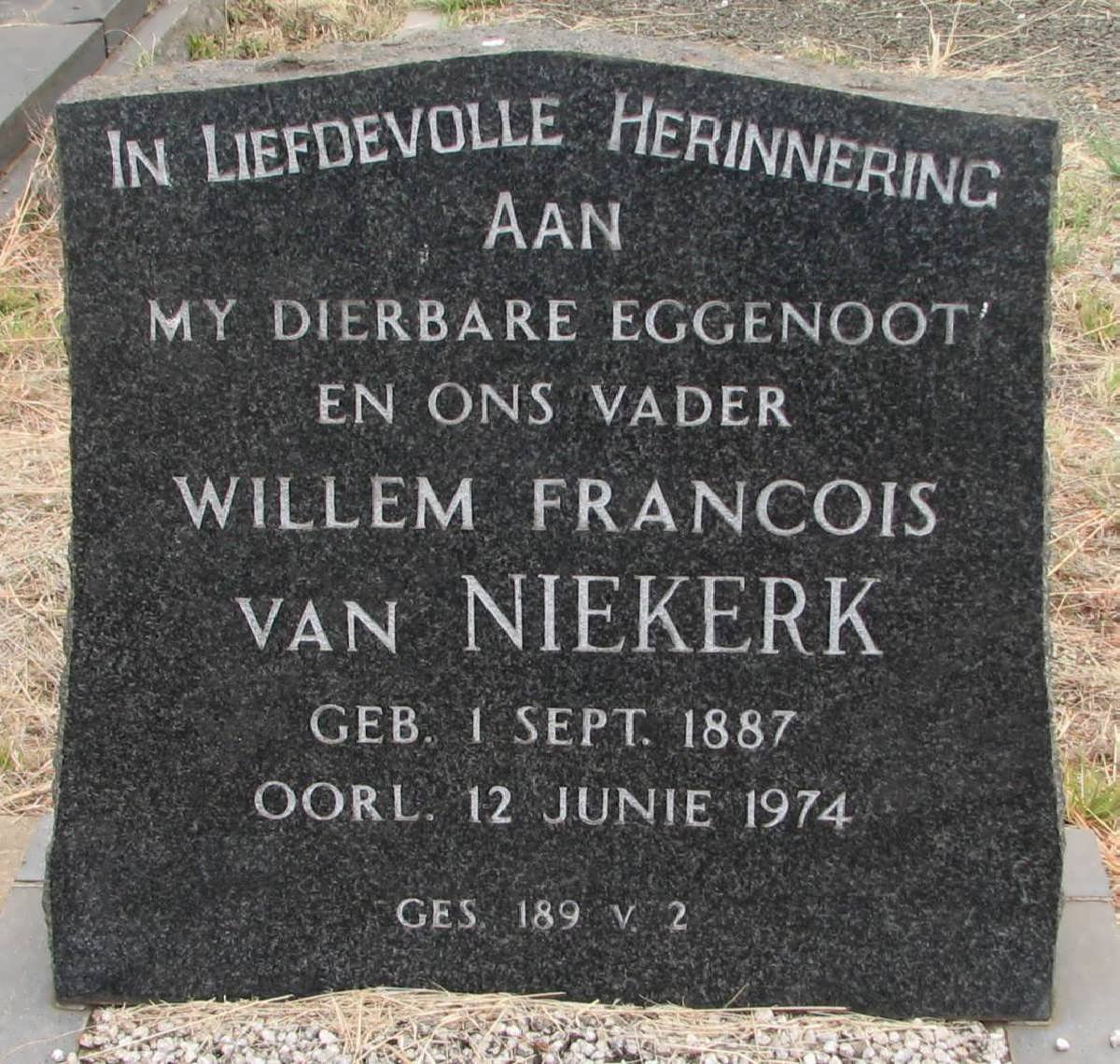 NIEKERK Willem Francois, van 1887-1974