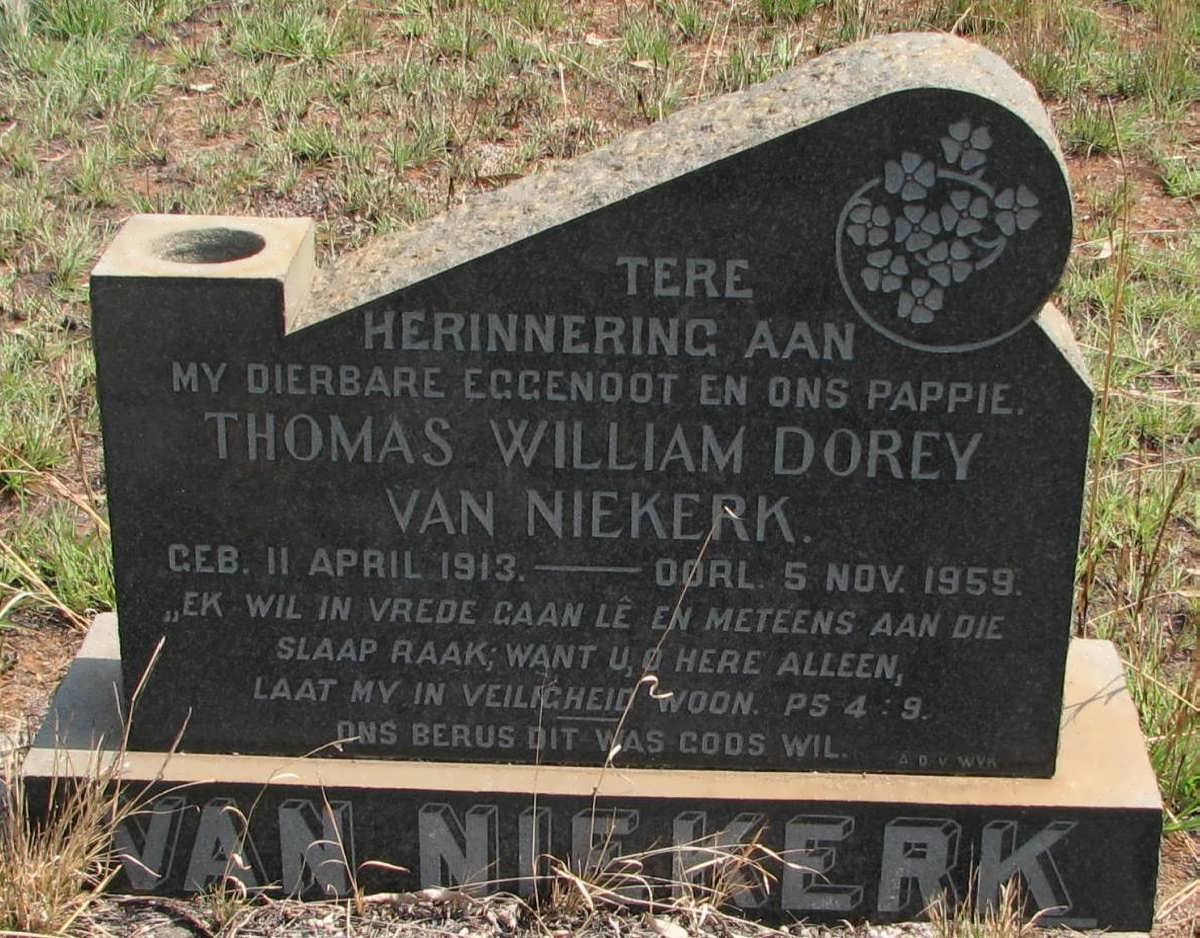 NIEKERK Thomas William Dorey, van 1913-1959