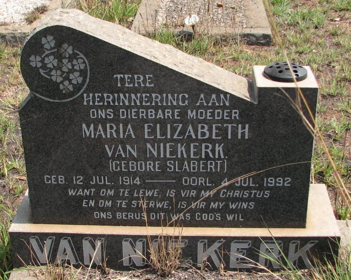 NIEKERK Maria Elizabeth, van nee SLABERT 1914-1992