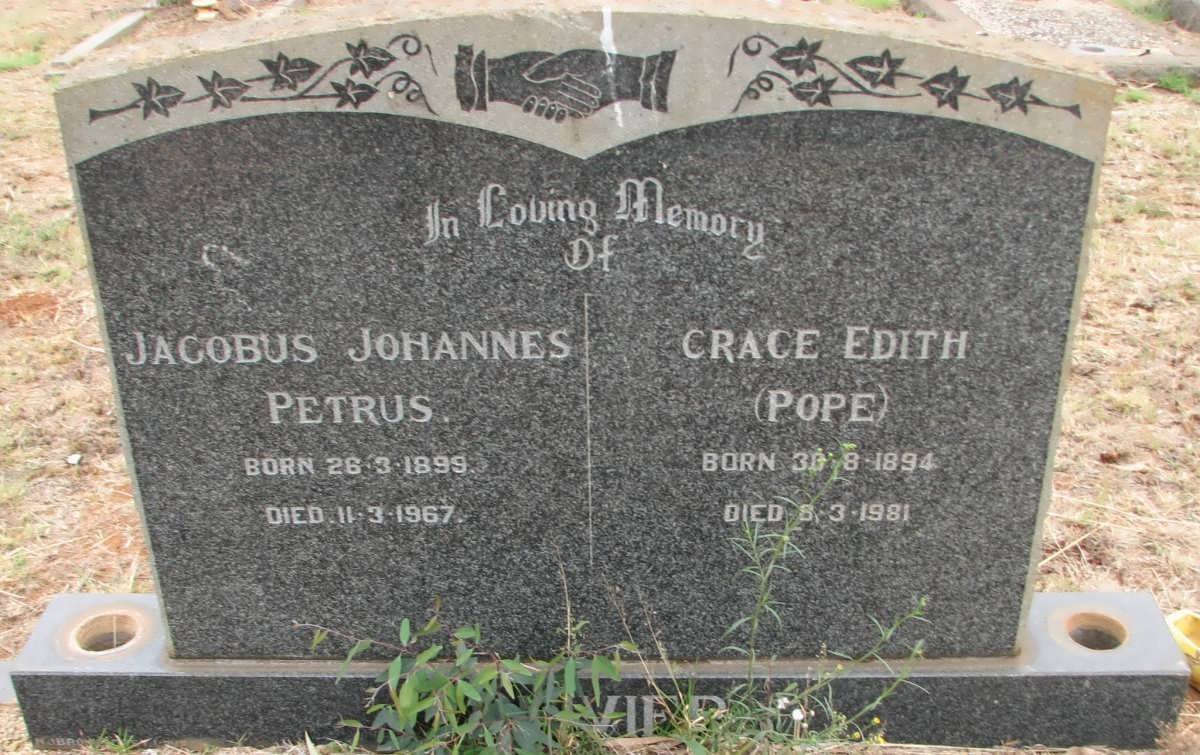OLIVIER Jacobus Johannes Petrus 1899-1967 &amp; Grace Edith POPE 1894-1981