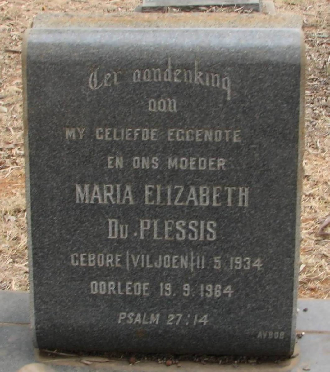 PLESSIS Maria Elizabeth, du nee VILJOEN 1934-1964
