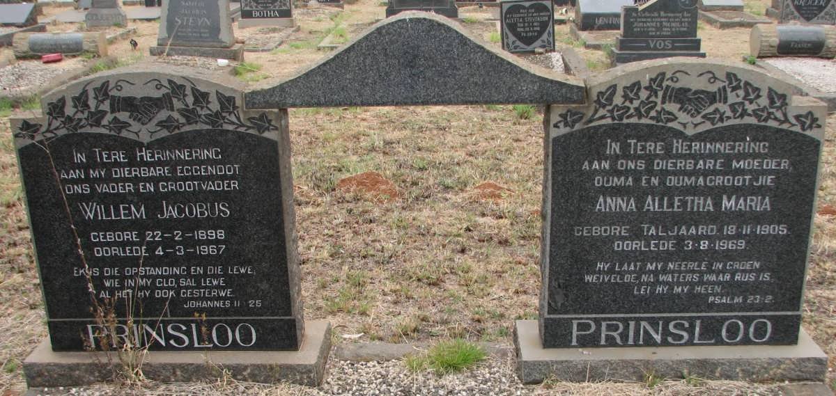 PRINSLOO Willem Jacobus 1898-1967 &amp; Anna Alletha Maria TALJAARD 1905-1969