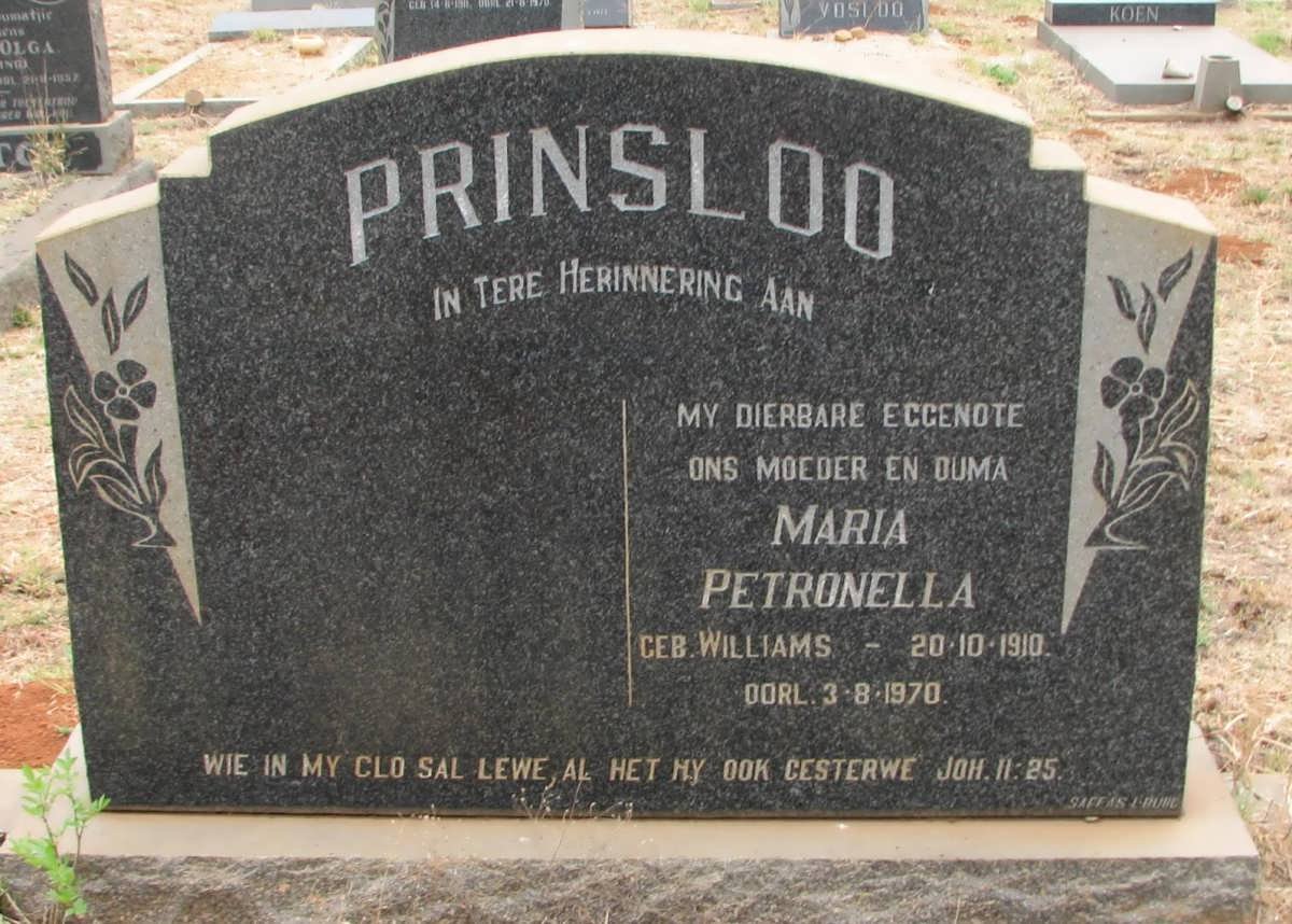 PRINSLOO Maria Petronella nee WILLIAMS 1910-1970