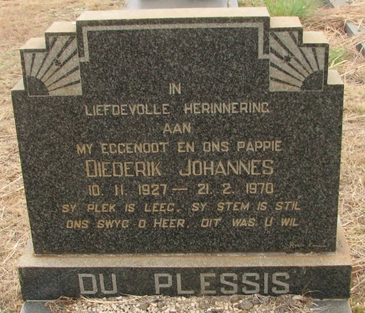 PLESSIS Diederik Johannes, du 1927-1970