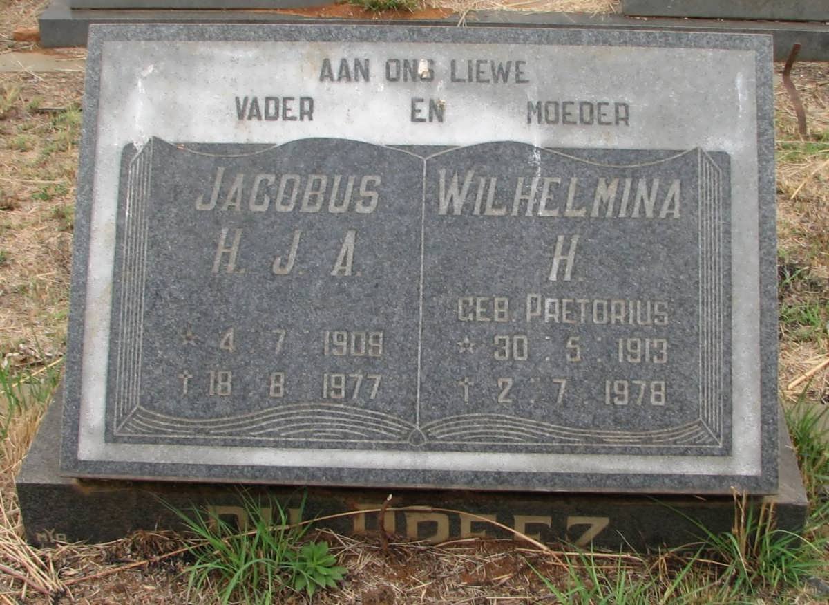PREEZ Jacobus H.J.A., du 1909-1977 &amp; Wilhelmina H. PRETORIUS 1913-1978