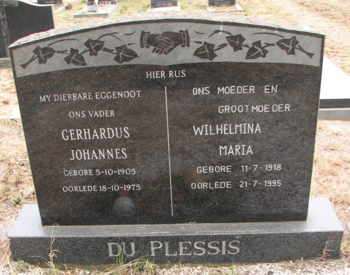 PLESSIS Gerhardus Johannes, du 1905-1975 &amp; Wilhelmina Maria 1918-1995