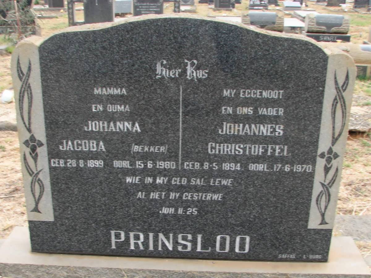 PRINSLOO Johannes Christoffel 1894-1970 &amp; Johanna Jacoba BEKKER 1899-1980