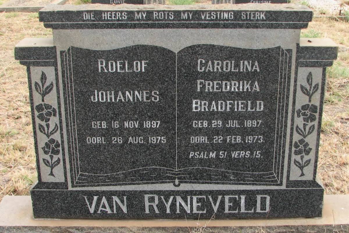 RYNEVELD Roelof Johannes, van 1897-1975 &amp; Carolina Fredrika Bradfield 1897-1973
