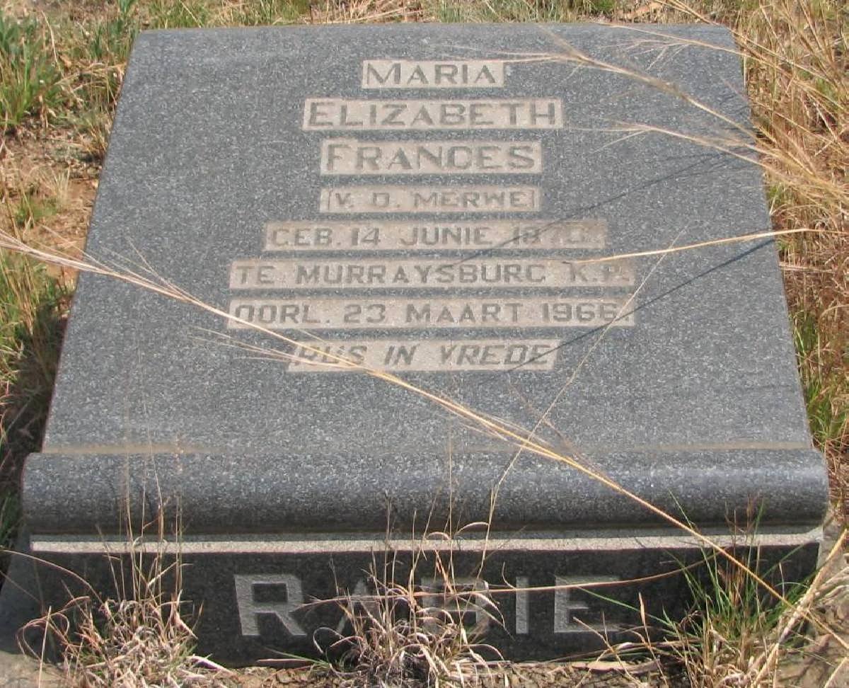 RABIE Maria Elizabeth Frances nee V.D. MERWE 1870-1977