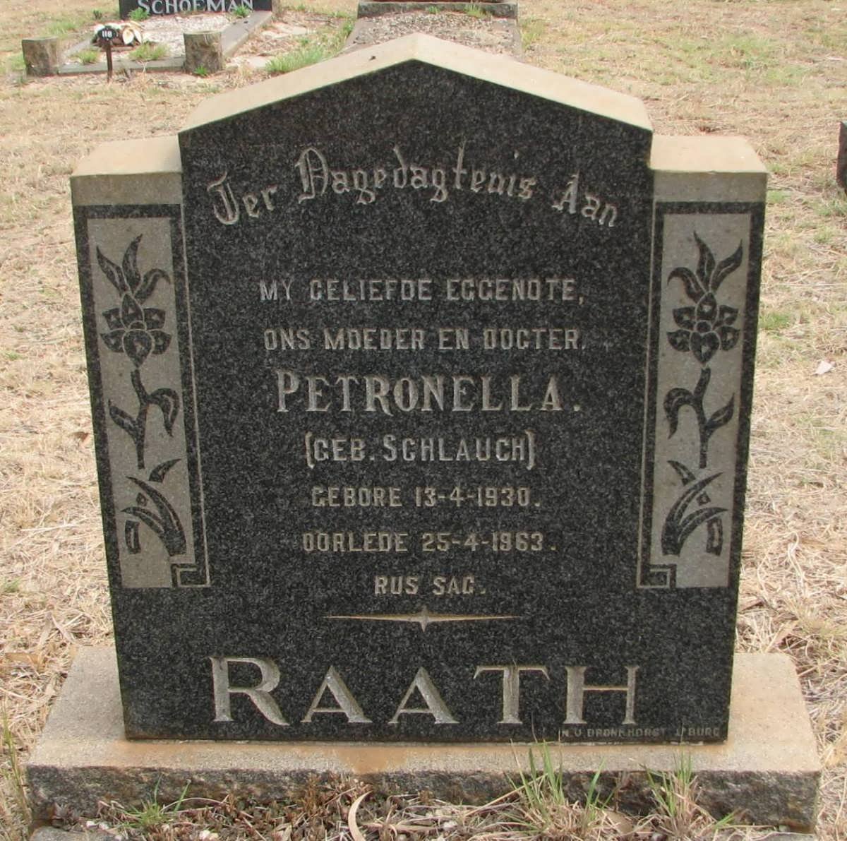 RAATH Petronella nee SCHLAUCH 1930-1963