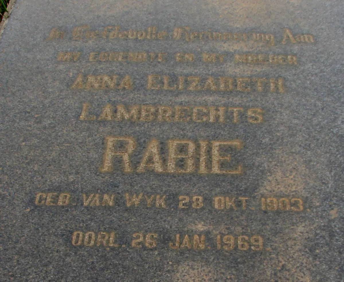 RABIE Anna Elizabeth Lambrechts nee VAN WYK 1903-1969