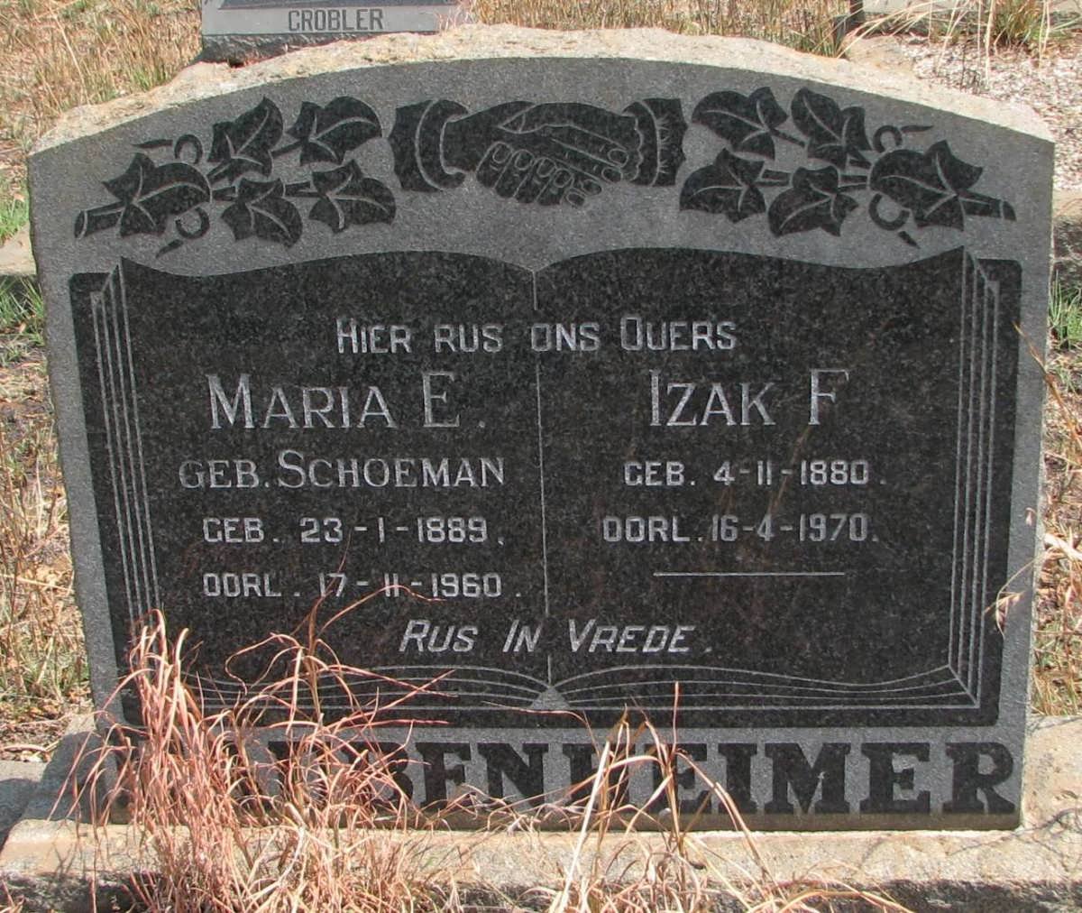RAUBENHEIMER Izak F. 1880-1970 &amp; Maria E. SCHOEMAN 1889-1960