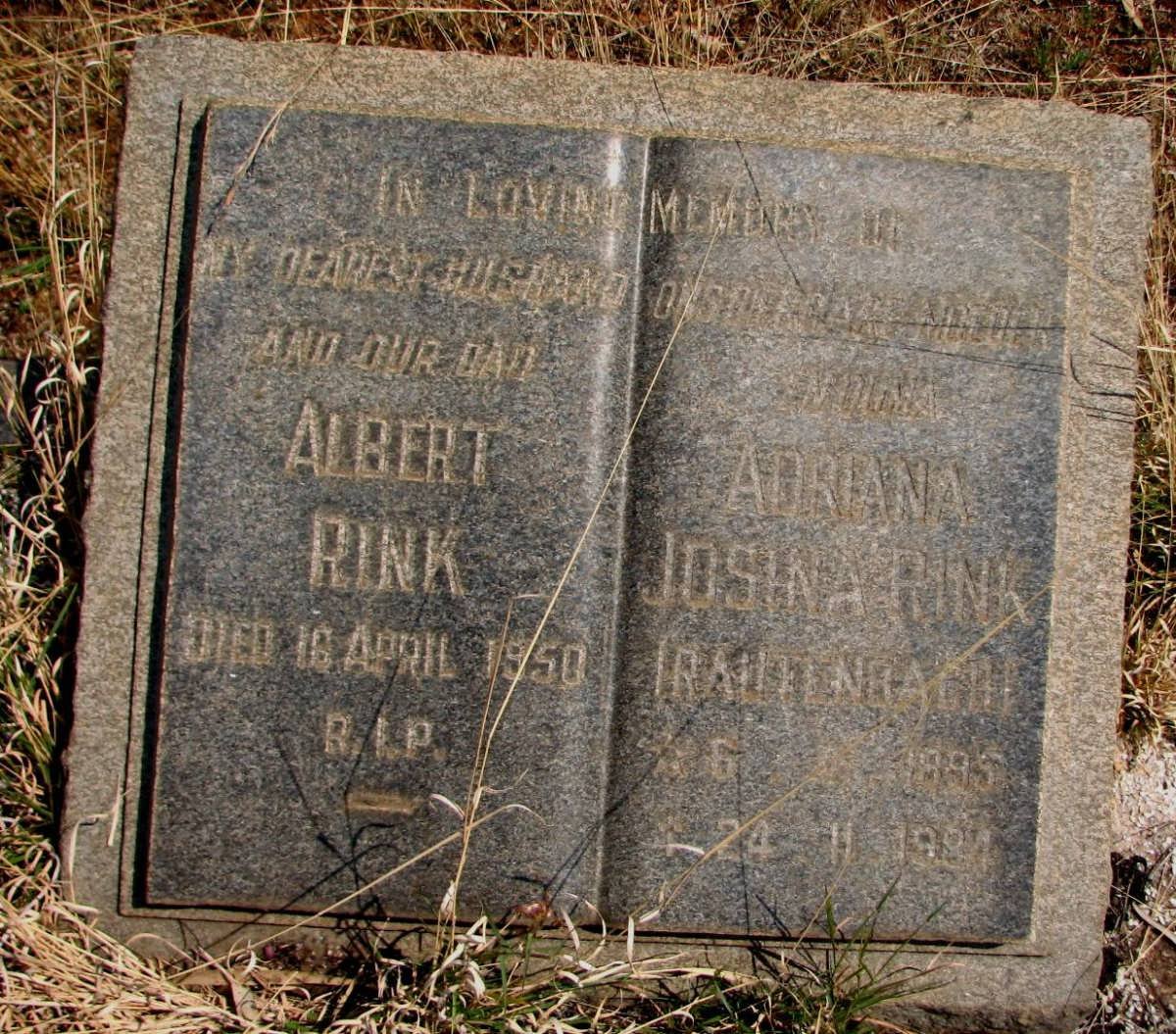 RINK Albert -1950 &amp; Adriana Josina RAUTENBACH 1895-1984