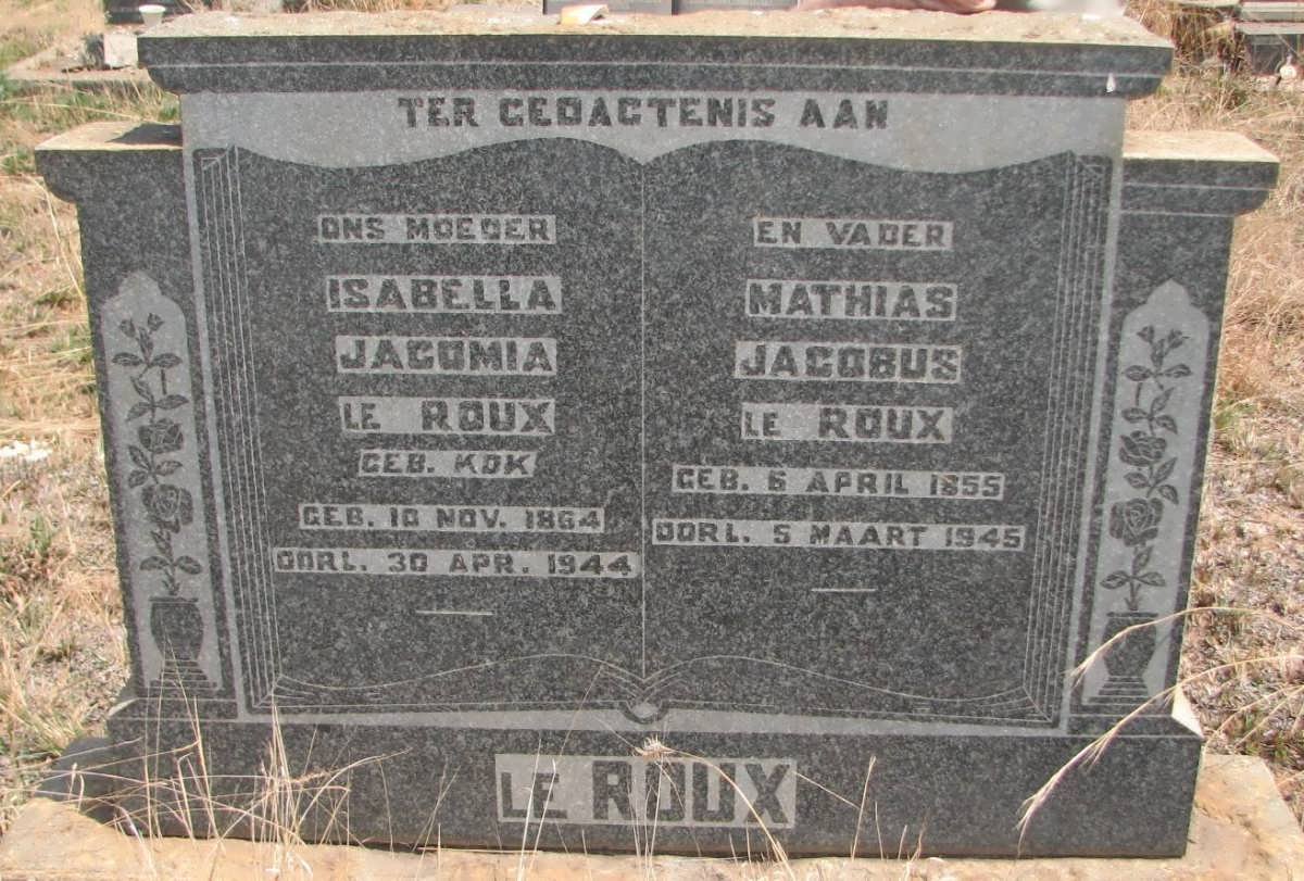 ROUX Marthias Jacobus, le 1855-1945 &amp; Isabella Jacomina KOK 1864-1944