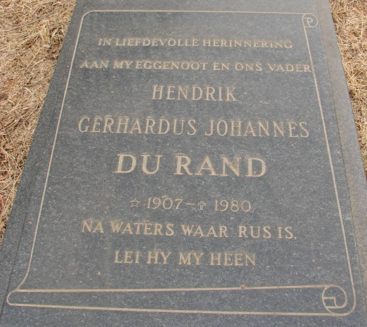 RAND Hendrik Gerhardus Johannes, du 1907-1980
