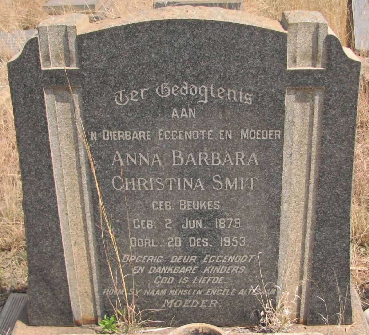 SMIT Anna Barbara Christina nee BEUKES 1879-1953