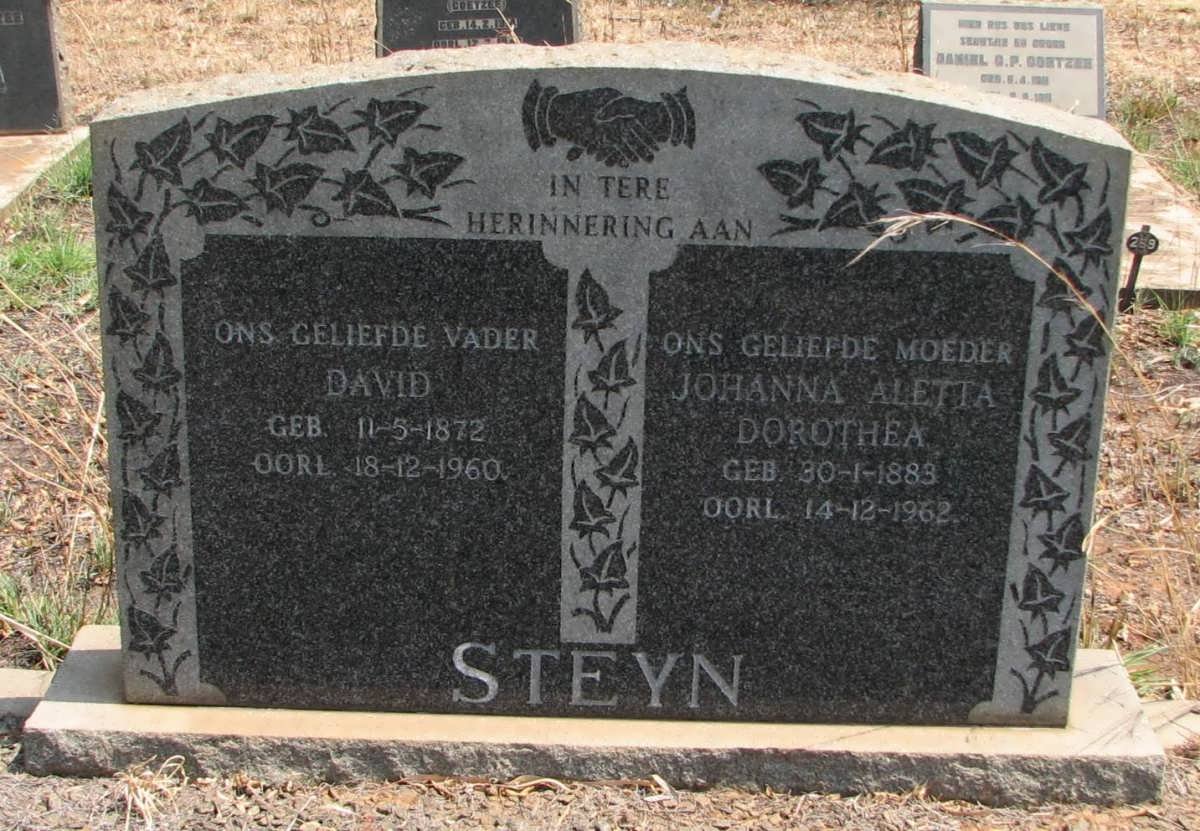 STEYN David 1872-1960 & Johanna Aletta Dorothea 1883-1962