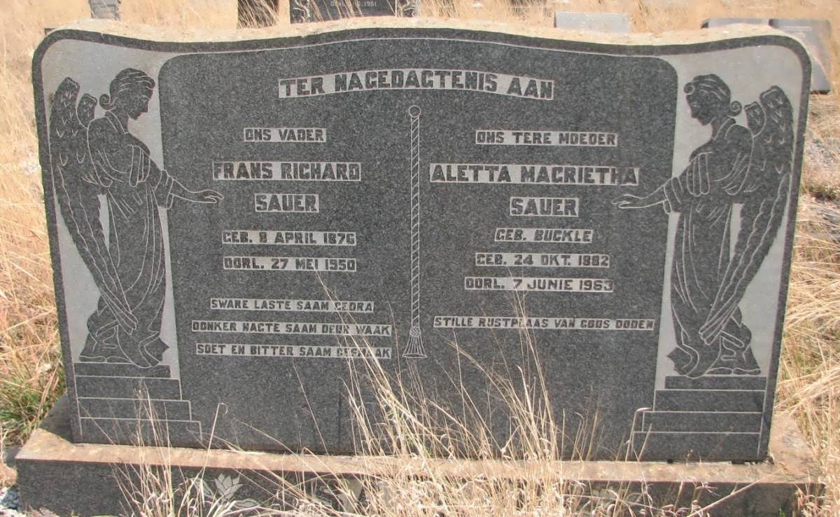 SAUER Frans Richard 1876-1950 &amp; Aletta Magrietha BUCKLE 1882-1963
