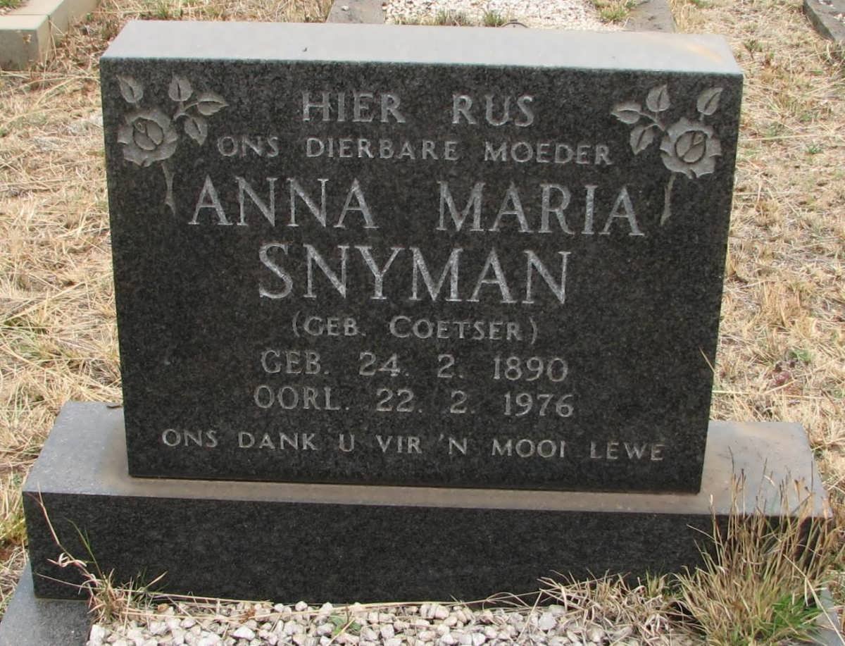 SNYMAN Anna Maria nee COETSER 1895-1976