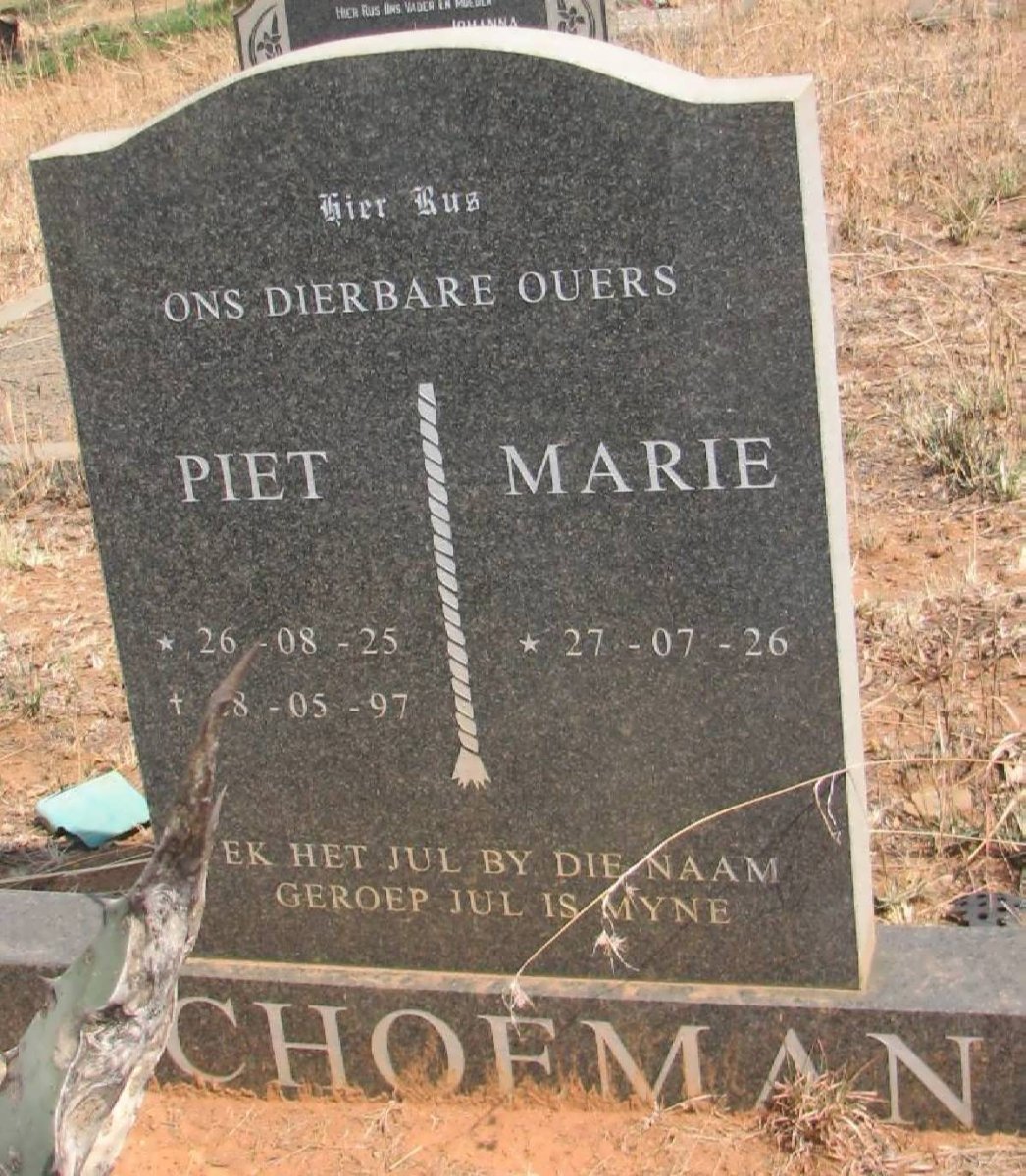 SCHOEMAN Piet 1925-1997 &amp; Marie 1926-