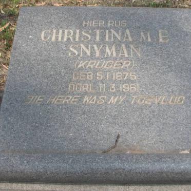 SNYMAN Christina M.E. nee KRUGER 1875-1961