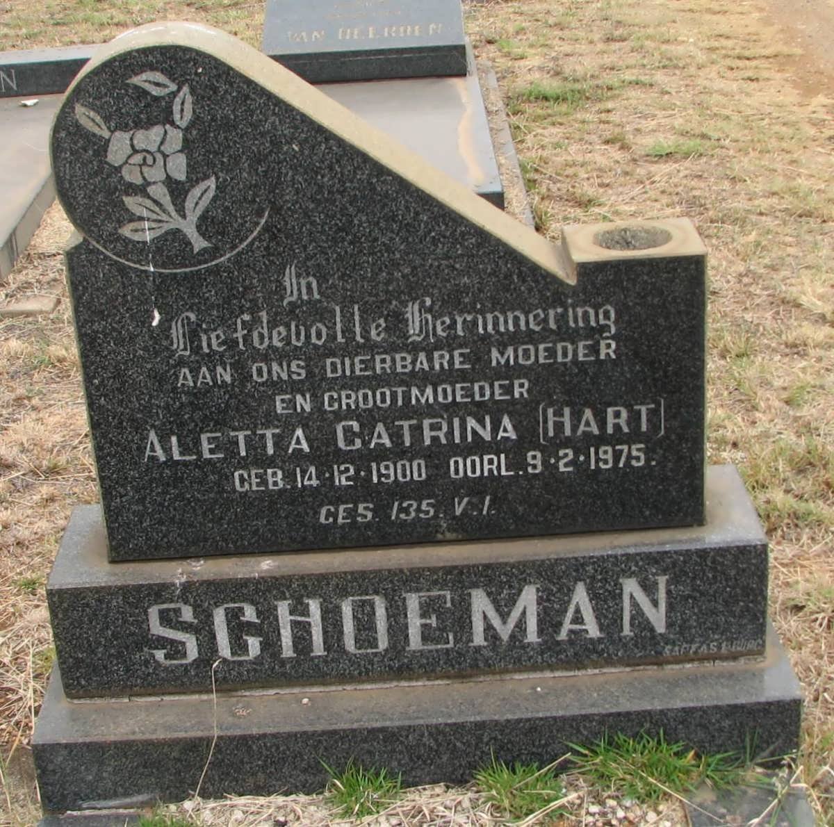 SCHOEMAN Aletta Catrina nee HART 1900-1975