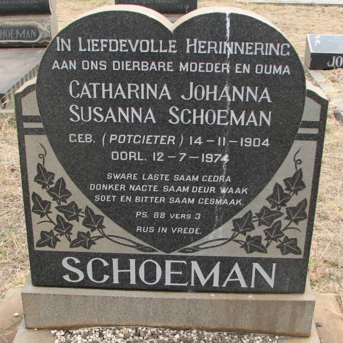 SCHOEMAN Catharina Johanna Susanna nee POTGIETER 1904-1974