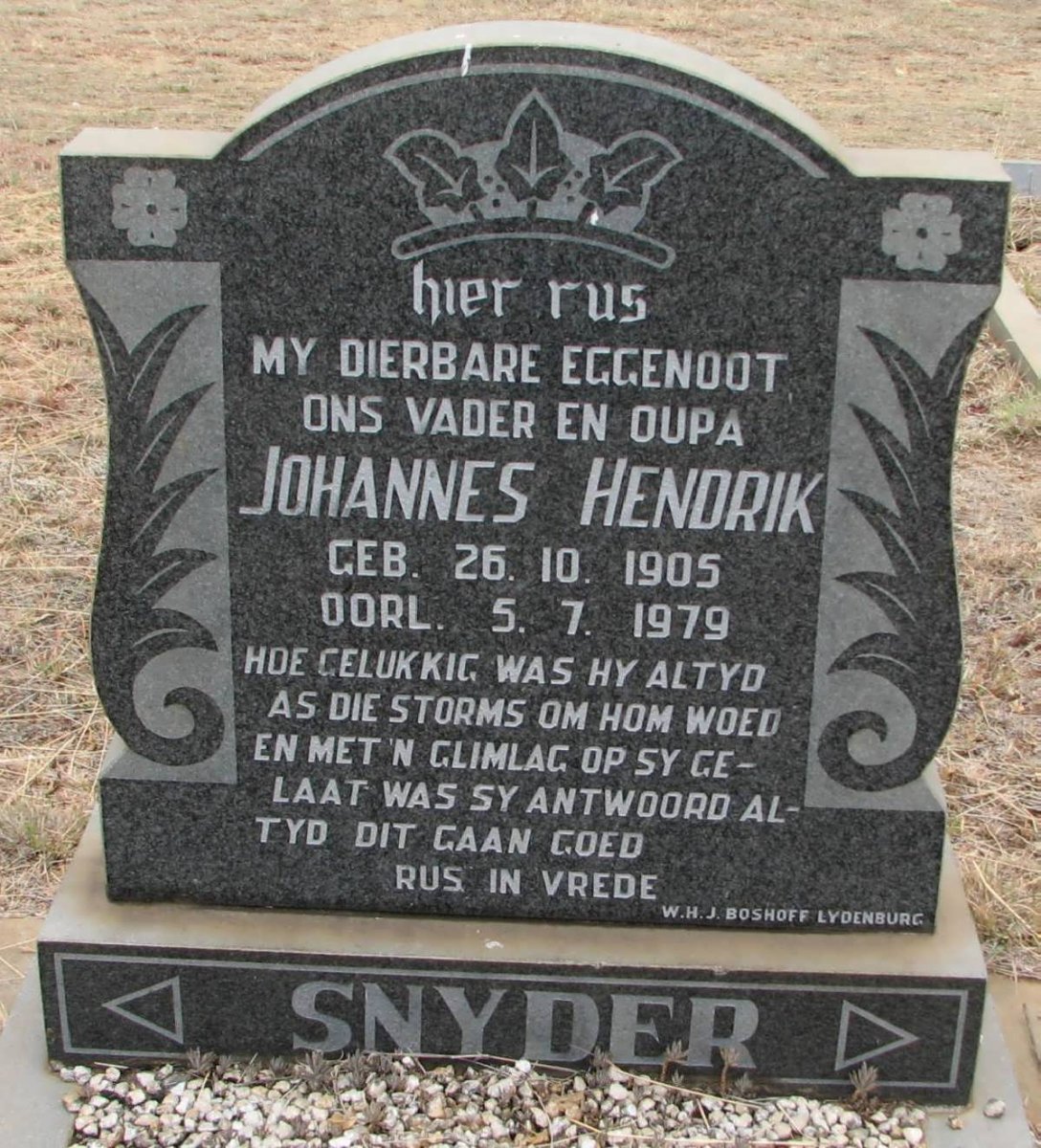 SNYDER Johannes Hendrik 1905-1979
