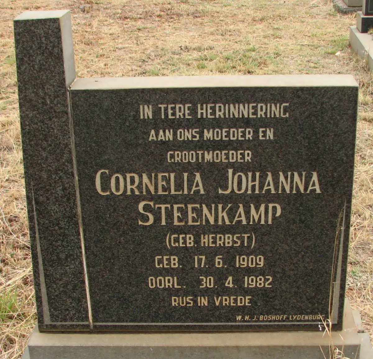 STEENKAMP Cornelia Johanna nee HERBST 1909-1982