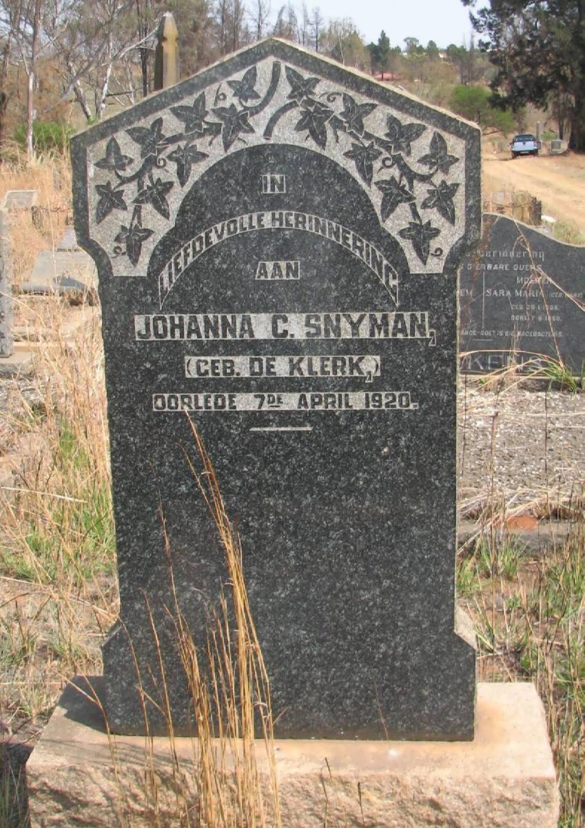 SNYMAN Johanna C. nee DE KLERK -1920
