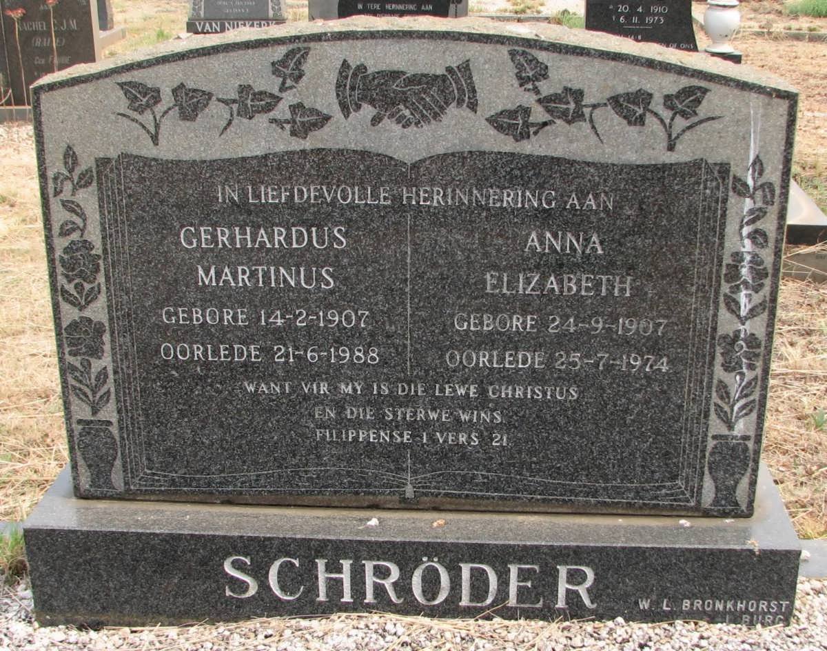 SCHRODER Gerhardus Martinus 1907-1988 &amp; Anna Elizabeth 1907-1974