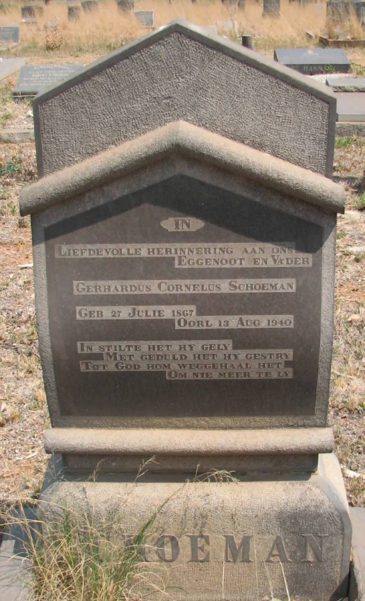 SCHOEMAN Gerhardus Cornelus 1867-1940