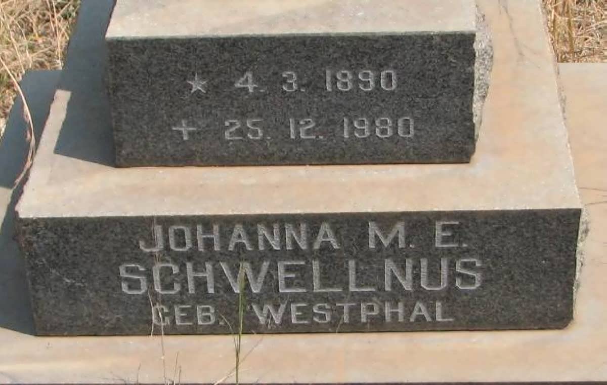 SCHWELLNUS Johanna M.E. nee WESTPHAL 1890-1980