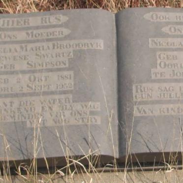 SWARTZ Nicolaas 1851-1919 &amp; Cornelia Maria BROODRYK nee SIMPSON 1881-1952